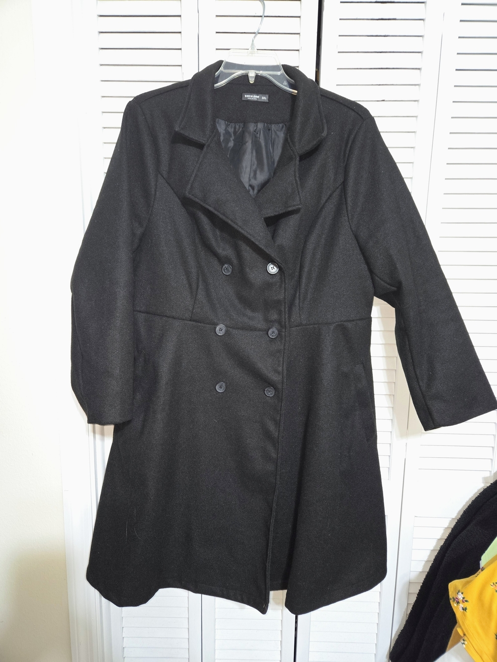 SHEIN Curve Women's 3X Black Double-Breasted Pea Coat